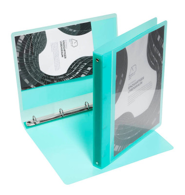 Pr&auml;sentationsringbuch 9330-00789, A4 4 Ringe 25mm Ring-&Oslash; Kunststoff, 1 Au&szlig;entasche, 1 Innentasche, gr&uuml;n-transparent
