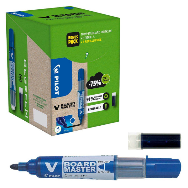 3131910556282 - AKTION PILOT V-Board Master Greenpack Whiteboard-Marker-Set blau 20 - 50 mm 1 Set + GRATIS 5 Nachfülltuschen
