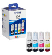 Druckerpatrone 104/T00P64 C13T00P640 (kompatibel zu Epson 104 / T00P64), schwarz/cyan/magenta/gelb, ca. 1x 4500 (schwarz), 3x 75