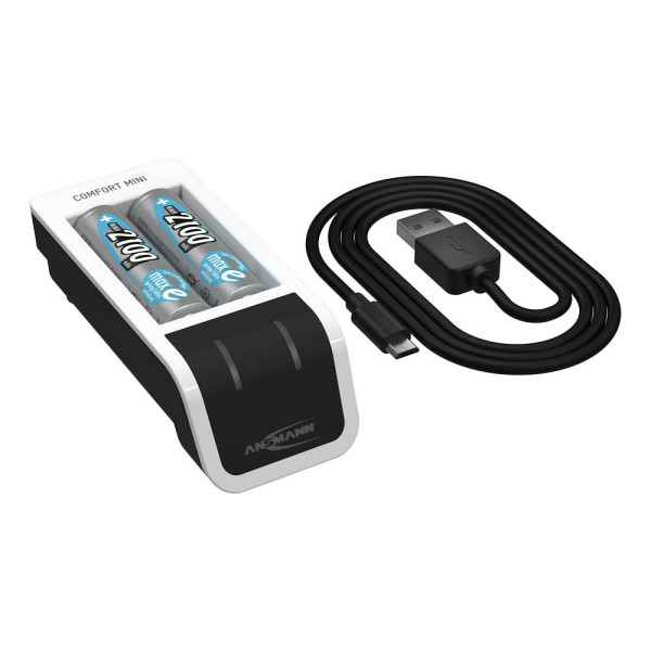 4013674161096 - ANSMANN Comfort Mini - 15 Std USB-Batterieladegerät - (für 2xAA 2xAAA) - 800 mA - Schwarz weiß