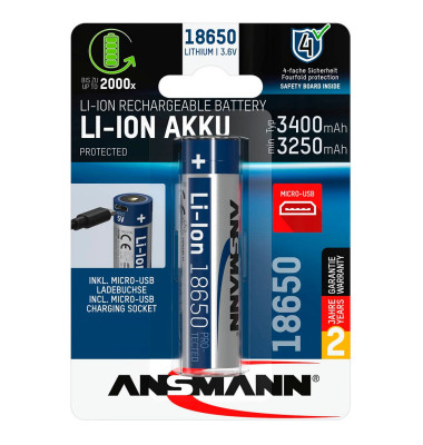 Akkus 18650 Micro-USB, 18650, 3,6 Volt