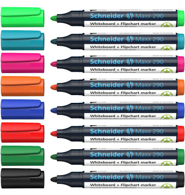 Boardmarker Maxx 290, 129098, Packung, orange,rot,pink,blau,hellblau,grün,hellgrün,schwarz, 2-3mm Rundspitze