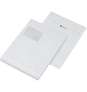 Faltentaschen Securitex 30004337, oben offen, C4, mit Fenster, 50mm-Falte, haftklebend, 130g, weiß