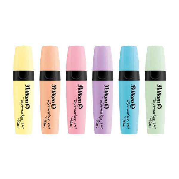 5 Stück Pelikan Textmarker 490, 817325, Etui, 6-farbig sortiert pastell, 2-5mm Keilspitze 4012700817327 Pelikan 6 Stück