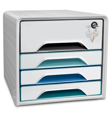 Schubladenbox Smoove Secure weiß/bunt DIN A4 mit 4 Schubladen