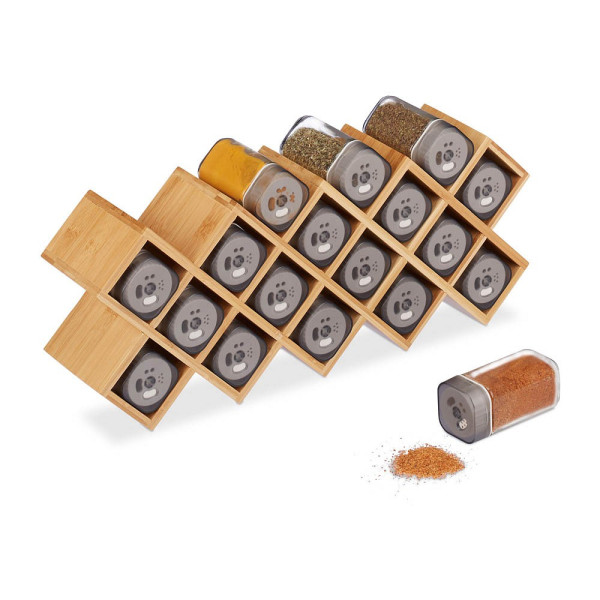 4052025259518 - Gewürzregal mit 18 Gewürzstreuern Bambus Glas Küchenorganizer Gewürze stehend hbt 18 x 44 x 95 cm natur - Relaxdays 4052025259518 - Gewürzregal mit 18 Gewürzstreuern Bambus Glas Küchenorganizer Gewürze stehend hbt 18 x 44 x 95 cm natur - Relaxdays