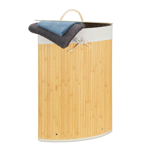 4052025918385 - Relaxdays Eckwäschekorb Bambus faltbare Wäschebox 60 l platzsparend Wäschesack Baumwolle 65 x 495 x 37 cm creme 4052025918385 - Relaxdays Eckwäschekorb Bambus faltbare Wäschebox 60 l platzsparend Wäschesack Baumwolle 65 x 495 x 37 cm creme