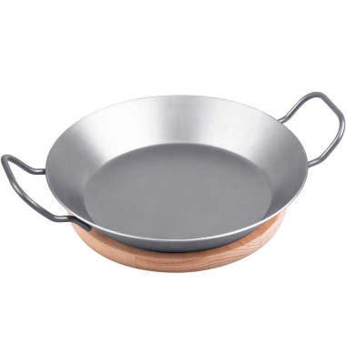 Servierpfanne mit Holzuntersetzer silber ca. 1,2 l