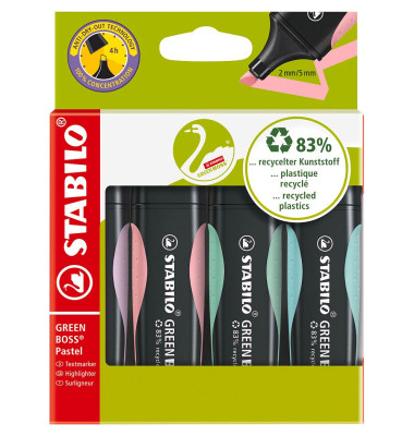 Textmarker GREEN BOSS Pastell, 6070/4-2, Packung (4 #), farbig sortiert (pastellt&uuml;rkis/pastellminzgr&uuml;n/pastellrouge/pastelllila)