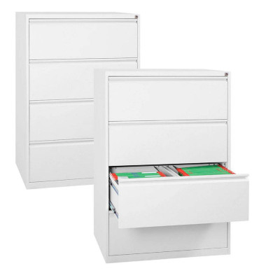 H&auml;ngeregistraturschrank 109835, reinwei&szlig;, 4 Schubladen, 2-bahnig