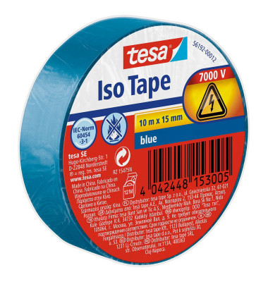 Iso Tape Isolierband blau 15,0 mm x 10,0 m 1 Rolle