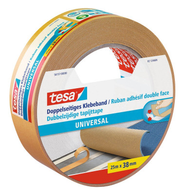 universal doppelseitiges Klebeband weiß 38,0 mm x 25,0 m 1 Rolle universal doppelseitiges Klebeband weiß 38,0 mm x 25,0 m 1 Rolle