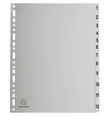Kunststoffregister Forever 2912E, 1 bis 12, A4, 130µm, graue Taben, 12-teilig