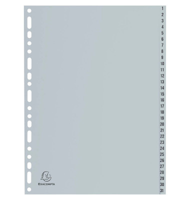 Kunststoffregister Forever 1931E, 1 bis 31, A4, graue Taben, 31-teilig