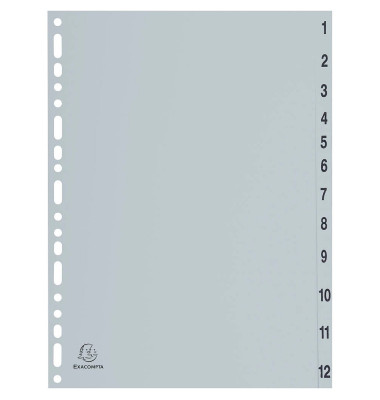Kunststoffregister Forever 1912E, 1 bis 12, A4, graue Taben, 12-teilig