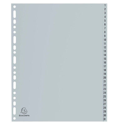 Kunststoffregister Forever 2931E, 1 bis 31, A4, 130µm, graue Taben, 31-teilig