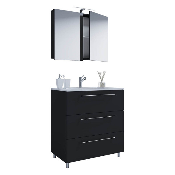 4051814375330 - 3-tlg Stand Waschplatz Waschtisch Badmöbel Set Waschbecken Badinos Schublade Spiegel 4051814375330 - 3-tlg Stand Waschplatz Waschtisch Badmöbel Set Waschbecken Badinos Schublade Spiegel