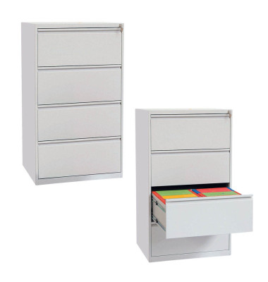 H&auml;ngeregistraturschrank 100322, lichtgrau, 4 Schubladen, 2-bahnig