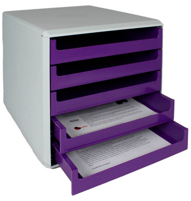 Schubladenbox violett DIN A4 mit 5 Schubladen
