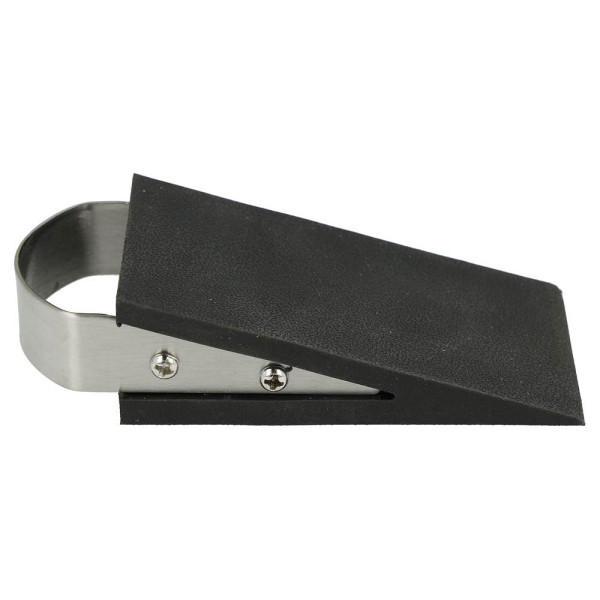 4027521521360 - Türstopper Keilform rutschfest mit Handgriff L 120 x B 50 x H 30 mm Edelstahl & Kunststoff schwarz-silber