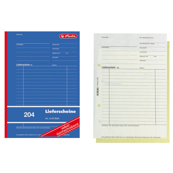 10 Stück Herlitz Formularbuch 204 Lieferschein mit Empfangsschein 4008110883526 Herlitz