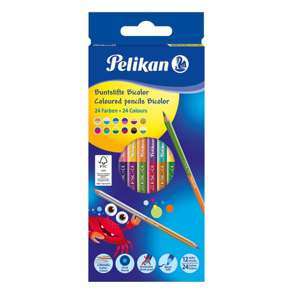 10 Stück Pelikan 12 Bicolor Buntstifte farbsortiert 4012700700148 Pelikan 12 Stück