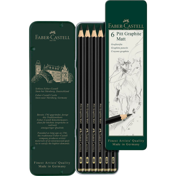 10 Stück Faber-Castell Zeichenset Pitt Graphite Matt, 115207, schwarz, 2B,4B,6B,8B,10B,12B 4005401152071 Faber-Castell 6 Stück
