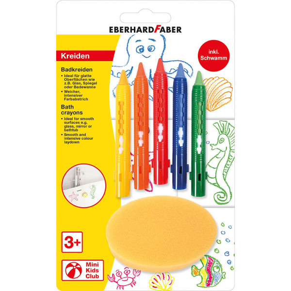 Faber-Castell Badkreide-Set Mini Kids Badkreide, 524105, farbig sortiert, rund, Packung 4087205241052 Faber-Castell 5 Stück