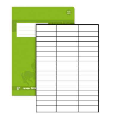 Vokabelheft 734010457 Premium, Lineatur 57 / liniert / 3 Spalten, A4, 90g, grün, 40 Blatt / 80 Seiten Vokabelheft 734010457 Premium, Lineatur 57 / liniert / 3 Spalten, A4, 90g, grün, 40 Blatt / 80 Seiten