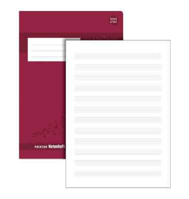 Notenheft 734010115 Premium, Lineatur 14 / Notensystem, A4, 90g, weinrot, 8 Blatt / 16 Seiten