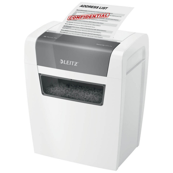 4002432128464 - AKTION LEITZ IQ Home Aktenvernichter mit Partikelschnitt P-4 4 x 28 mm bis 6 Blatt weiß mit 5 Euro CashBack