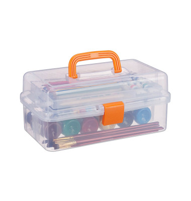 Aufbewahrungsbox 10024158_57 mit Deckel, außen 390x330x170mm, Kunststoff transparent/orange