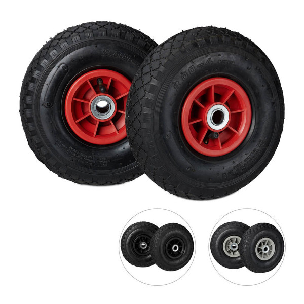4052025932626 - Relaxdays - Sackkarrenrad 300-4 2er Set Ersatzreifen luftbereift bis 80 kg Kunststofffelge 260x85 mm schwarz-rot 4052025932626 - Relaxdays - Sackkarrenrad 300-4 2er Set Ersatzreifen luftbereift bis 80 kg Kunststofffelge 260x85 mm schwarz-rot