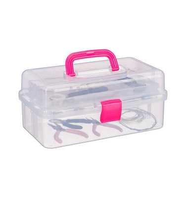 Aufbewahrungsbox 10024158_52 mit Deckel, außen 390x330x170mm, Kunststoff transparent/pink
