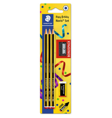 1 Spitzer HB hohe Qualität Made in Germany 1 Premium-Radiergummi STAEDTLER 120 SBK-1 Bleistifte Noris Set mit 2 unglaublich Bruchfesten Bleistiften Sechskant 