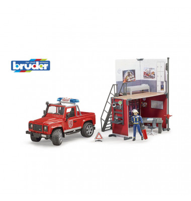 bworld Feuerwehrstation mit Land Rover Defender Spielzeugauto