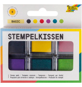 Stempelkissen basic schwarz, gelb, rot, lila, türkis, grün 6x 2,4 x 2,4 cm