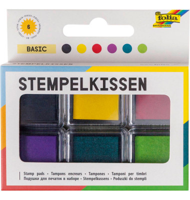 Stempelkissen basic schwarz, gelb, rot, lila, türkis, grün 6x 2,4 x 2,4 cm