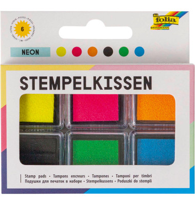 Stempelkissen neon gelb, pink, orange, schwarz, grün, blau 6x 2,4 x 2,4 cm