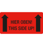 Warnetiketten rot »Hier oben!« 10,0 x 5,0 cm