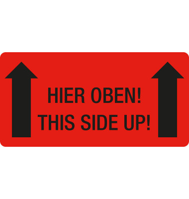 Warnetiketten rot »Hier oben!« 10,0 x 5,0 cm