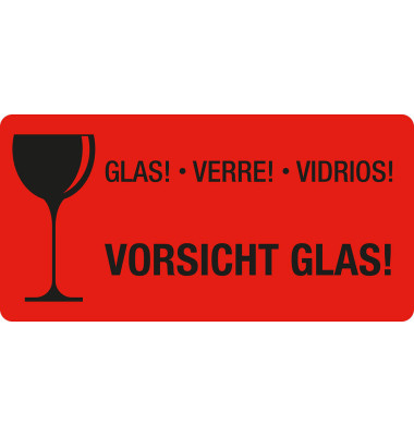 Warnetiketten rot »Vorsicht Glas!« 10,0 x 5,0 cm