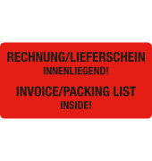 Warnetiketten rot »Rechnung/Lieferschein innenliegend!« 10,0 x 5,0 cm