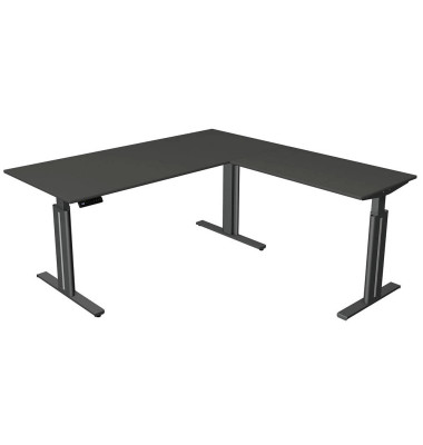 Sitz-Steh-Schreibtisch Move 3 elegant, elektrisch höhenverstellbar, 72-120cm (H), 180x180cm (BxT), L-Form, anthrazit / anthrazit