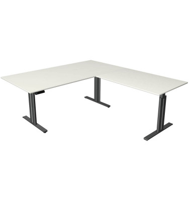 Sitz-Steh-Schreibtisch Move 3 elegant, elektrisch höhenverstellbar, 72-120cm (H), 200x220cm (BxT), L-Form, weiß / anthrazit