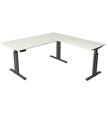 Sitz-Steh-Schreibtisch Move 3 elegant, elektrisch höhenverstellbar, 72-120cm (H), 180x180cm (BxT), L-Form, weiß / anthrazit