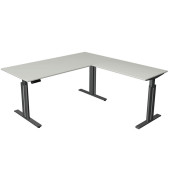 Sitz-Steh-Schreibtisch Move 3 elegant, elektrisch höhenverstellbar, 72-120cm (H), 180x180cm (BxT), L-Form, lichtgrau / anthrazit