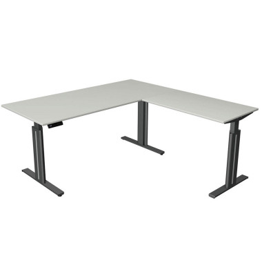 Sitz-Steh-Schreibtisch Move 3 elegant, elektrisch höhenverstellbar, 72-120cm (H), 180x180cm (BxT), L-Form, lichtgrau / anthrazit Sitz-Steh-Schreibtisch Move 3 elegant, elektrisch höhenverstellbar, 72-120cm (H), 180x180cm (BxT), L-Form, lichtgrau / anthrazit