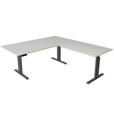 Sitz-Steh-Schreibtisch Move 3 elegant, elektrisch höhenverstellbar, 72-120cm (H), 200x220cm (BxT), L-Form, lichtgrau / anthrazit