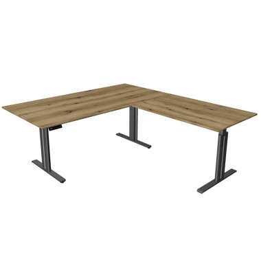 Sitz-Steh-Schreibtisch Move 3 elegant, elektrisch höhenverstellbar, 72-120cm (H), 200x220cm (BxT), L-Form, eiche / anthrazit Sitz-Steh-Schreibtisch Move 3 elegant, elektrisch höhenverstellbar, 72-120cm (H), 200x220cm (BxT), L-Form, eiche / anthrazit